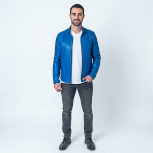 Men's Genuine Leather Vintage Style Solid Pattern Coated Fabric Hooded Jacket with Stand Collar Soft Lambskin Trim Front Logo - Product Image 1