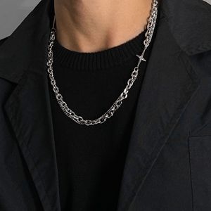 Kalung baja tahan karat pria dan wanita, rantai kerah Hip Hop desain silang <span class=keywords><strong>Retro</strong></span> sederhana, berlian mutiara untuk pria dan wanita - Product Image 3