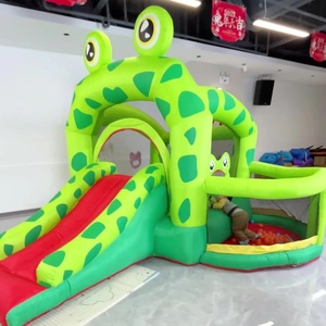 Piscine gonflable familiale avec trampoline, château à bulles, toboggan, jeux pour enfants, parc d'attractions, jeux de plage, en nylon vert - Product Image 4