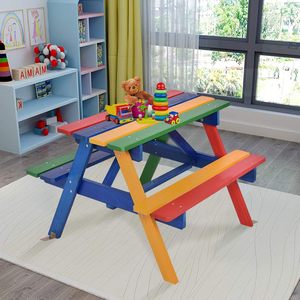 Table de jardin d'extérieur pour enfants <span class=keywords><strong>avec</strong></span> chaise en bois Bancs d'activité <span class=keywords><strong>parasol</strong></span> amovibles pour jardin pour pique-niques et cadres d'escalade - Product Image 3