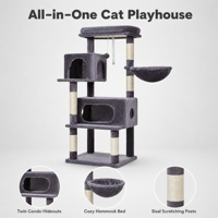 Grand arbre à chat en bois de luxe pour Halloween, 54,5 pouces, avec double niche, griffoir, maison et tour de meubles pour animaux de compagnie