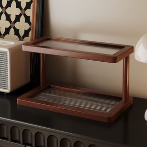 Two Tier Desktop <b>Shelf</b> for Cups Teaware Rectangle Standing Type with Drainage Tray Easy Assembly for Living Room or Office Use - Product Image 3