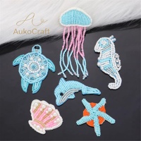 Appliques 3D personnalisées faites à la main avec paillettes, animaux marins, étoiles de mer, coquillages, tortues marines, dauphins, perles, strass, broderies en PVC