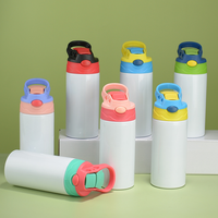 Botol minum anak-anak stainless steel vakum terisolasi 350ml dengan sedotan, insulasi termal 6-12 jam, siap sublimasi