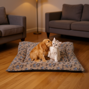 Set Letto per Animali Domestici in Flanella a Tre Pezzi con Motivo Zampa di Cane Marrone - Product Image 3