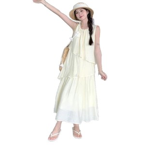 French Style Sleeveless Tiered Cake <b>Dress</b> Women <b>Elastic</b> Waist O Neck Loose A Line Vacation Casual <b>Dress</b> Summer 2026 - Product Image 5