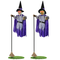 Balai de sorcière violet lumineux et parlant, accessoires d'Halloween pour maison hantée et fête costumée, vente en gros d'usine, personnalisable