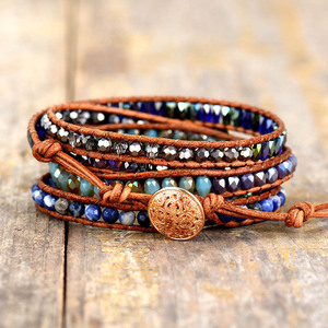 Natural Lapis Lazuli Leather Wrap <b>Bracelet</b> Multi Layer Beaded Women's Jewelry Gift <b>Boho</b> Style Handmade Fashion <b>Bracelet</b> - Product Image 3