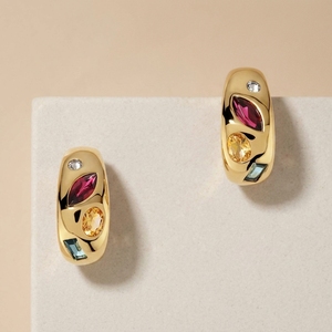 Milskye Cute Jewelry Fine Fashion 14k Plated Gold 925 Silver <strong>Garnet</strong> Multi Gemstone Curve huggies <strong>Earrings</strong> for Women - Product Image 1