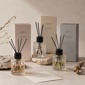 Aikun Compact Cut Glass 50 ml Gift Box Reed Diffuser Set with Black Cap Rattan Sticks Light Aroma Liquid for Bathroom Decor - Product Image 2