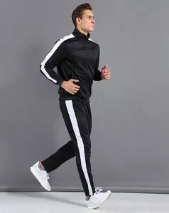 卸売カスタムロゴ印刷ポリエステルスウェットスーツカスタムスーツブラックロゴジップアップトラックスーツユニセックススポーツウェア男性ジョギングセット