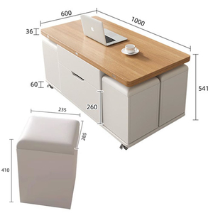Muebles Modernos para Sala de Estar, Mesa de Centro Cuadrada Multifuncional Extensible, Mesa de Café Plegable de Madera con Almacenamiento y Taburetes - Product Image 5