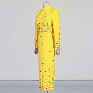 Elegante Conjunto de Dos Piezas con Diamantes para Mujer, Cuello Alto, Manga Larga, Falda de Cintura Alta en Línea <span class=keywords><strong>A</strong></span> - Product Image 3