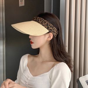 Cappelli da donna leopardo paglia parasole per donna protezione UV da corsa estiva cappello di paglia da viaggio da spiaggia - Product Image 3
