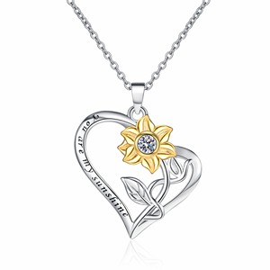 Collar con Colgante de Corazón de Girasol "You Are <span class=keywords><strong>My</strong></span> Sunshine", Joyería para Mujer, Regalo Romántico para Ella - Product Image 4