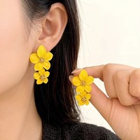 Boucles d'oreilles pendantes en métal à fleurs peintes aux couleurs vives, style hawaïen, double fleur, pour femmes
