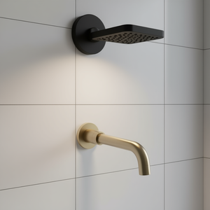 Robinet de salle de bain mural DB en laiton brossé doré, monocommande, installation 1 trou, design minimaliste, valve en céramique - Product Image 2