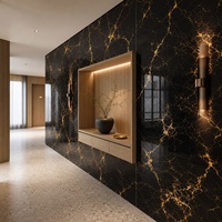 Panneau mural en marbre UV noir et or WYRAX pour couloir d'appartement, revêtement mural décoratif et intérieurs résidentiels