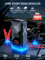 Démarreur de batterie portable OEM/ODM 6-en-1 12V 1500A avec écran numérique, gonfleur de pneus et lampe intégrée