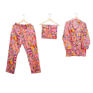 Ensemble de pyjama en coton pour femmes, manches longues, imprimé floral, décontracté, confortable, vêtements de nuit pour l'été et le printemps, prix de gros - Product Image 1