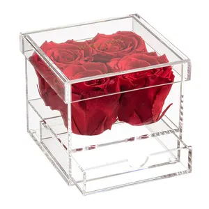 Cada amor venta al por mayor 4 rosas arreglo eterna para siempre y rosas en caja <span class=keywords><strong>de</strong></span> acrílico con cajón - Product Image 1