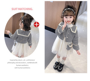 Primavera autunno bambini abito <span class=keywords><strong>in</strong></span> cotone ragazze bambini neonate gilet scozzese abito <span class=keywords><strong>in</strong></span> <span class=keywords><strong>Tulle</strong></span> cappotto retrò con borsa Vintage - Product Image 6