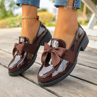Chaussures en cuir souple à talon épais et nœud, style automne, à enfiler, à semelle simple, petites chaussures en cuir