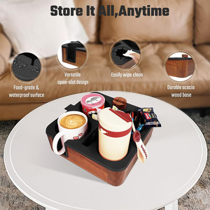 Support de canapé en bois d'acacia avec insert en silicone de qualité alimentaire pour soirées cinéma, boîte à collation pour canapé avec porte-gobelet et support de téléphone - Product Image 2