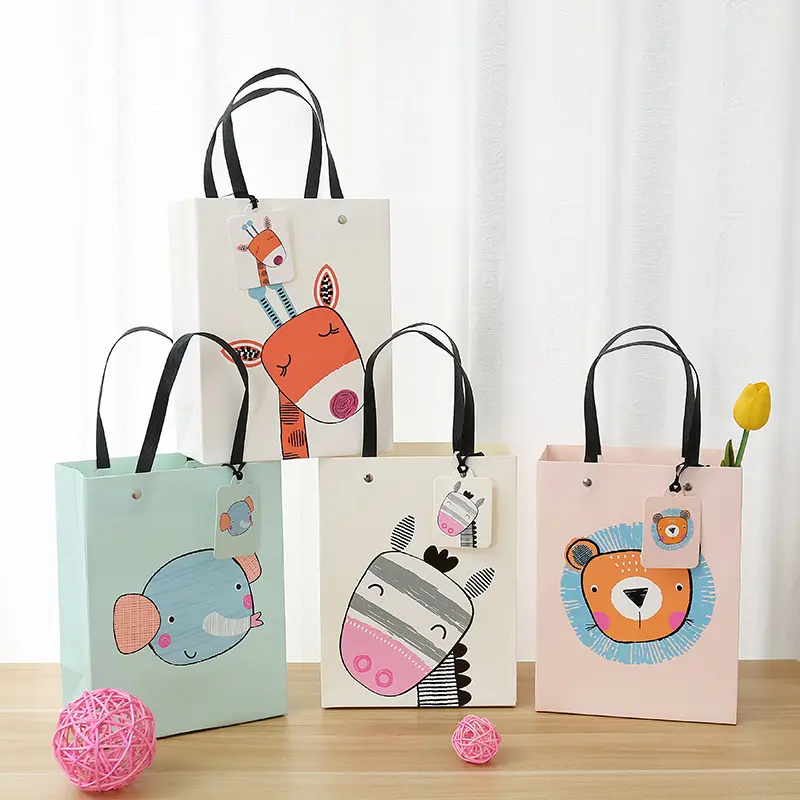 Bolsa de papel infantil de desenho animado, bolsa de férias para bebês