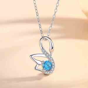 قلادة فضة استرلينية 925 موديل <span class=keywords><strong>2026</strong></span> مطلية بالبلاتين والروديوم مع قلادة بجعة من الزركون الأزرق للنساء والفتيات - Product Image 6