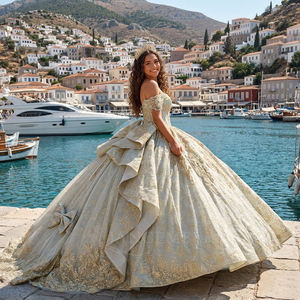 ชุดราตรีงาน Quinceanera รุ่น Jancember LSMC131 สี<span class=keywords><strong>เขียว</strong></span>มิ้นท์หรูหรา ประดับลูกไม้ แต่งลูกปัด คอร์เซ็ทแบบเปิดไหล่ - Product Image 2