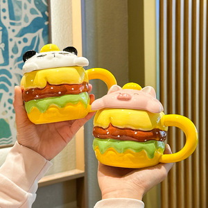 Mug Keramik <span class=keywords><strong>Burger</strong></span> Babi Lucu Dengan Tutup, Cangkir Air Motif Hati untuk Wanita, Hadiah Ulang Tahun Praktis untuk Anak Perempuan, Cangkir Hadiah Suvenir Sahabat Terbaik - Product Image 2