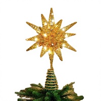 Lewondr Vintage Eisen Weihnachtsbaum-Spitzenstern 11 Zoll Steckerbetrieben Fernbedienung Beleuchtet 3D Geometrisch Timer-Funktion 5m Kabel