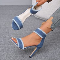 W603-2 nouveau pour 2025 dames Denim Cool Design talon haut femmes sandales grande taille 35-43 ventes directes d'usine