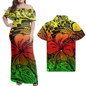 SAMOA par vestido polinesio diseño Casual mujeres hombro vestido y los hombres camisas de elegante vestido largo