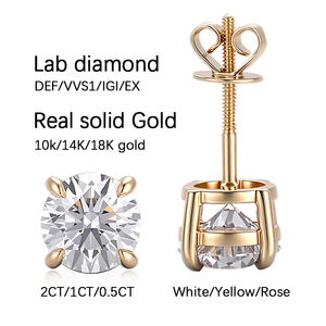 <span class=keywords><strong>Vero</strong></span> solido 18k 14k 10k <span class=keywords><strong>oro</strong></span> taglio rotondo 2ct 1ct 0,5ct laboratorio cresciuto <span class=keywords><strong>orecchini</strong></span> di fidanzamento da sposa Set di <span class=keywords><strong>orecchini</strong></span> da sposa per regalo da ragazza - Product Image 2