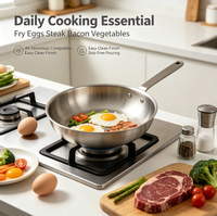 Poêle à frire triple couche en acier inoxydable 24 cm, compatible four et tous feux, pour cuisson quotidienne sans revêtement