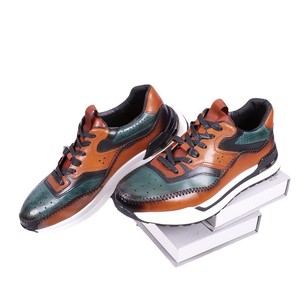 Men Genuine Leather Casual Shoes <b>Round</b> Toe Lace Up Mixed Colors <b>Cushioned</b> EVA Midsole Rubber Outsole All Seasons - Product Image 5