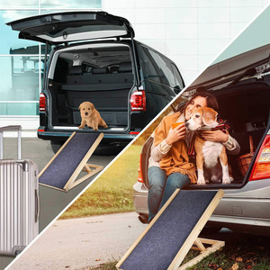 Solid Wood Pet Staircase Adjustable Folding Ramp For Dogs <b>Cats</b> <b>Large</b> Size Rectangle Shape Natural Color - Product Image 3