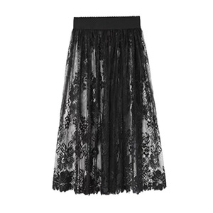 A black cheongsam with a <b>lace</b> slip dress underneath; a long mesh oversized versatile cheongsam paired with a black base skirt. - Product Image 3