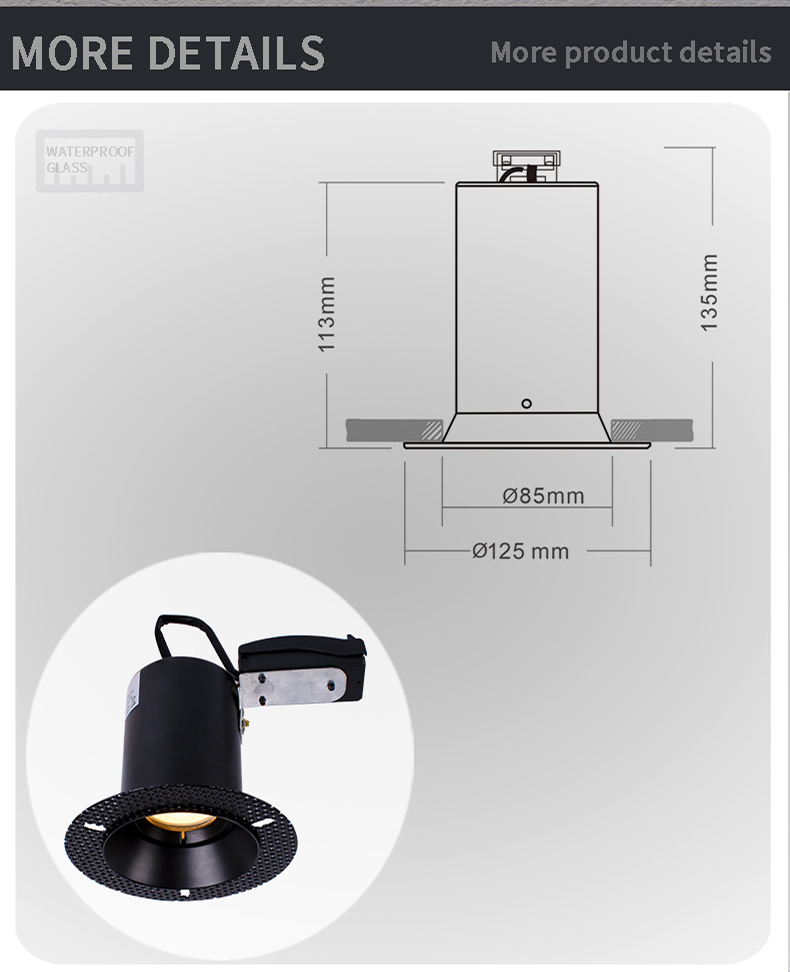 Custom GU10 Fire Rated Anti Glare Trimless Downlight Fixtures For Hotel Showroom