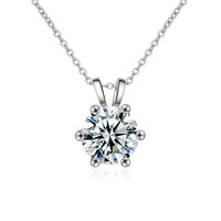 Collier classique en argent sterling S925 à six griffes pour femme, chaîne de clavicule minimaliste élégante avec pendentif en moissanite, rhodié/or/platine