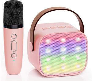 Prunus mini niños <span class=keywords><strong>karaoke</strong></span> micrófono mezclador máquinas altavoz con 2 micrófonos inalámbricos con micrófono y Bluetooth al aire libre - Product Image 1