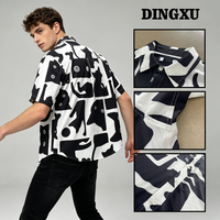 Chemise à imprimé animal pour homme, noir et blanc, silhouette abstraite, manches courtes, boutonnée, décontractée, été, plage, vacances