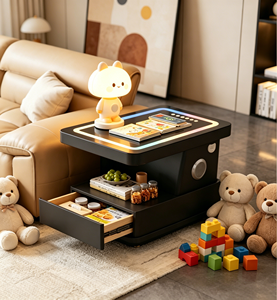 Table basse intelligente moderne avec éclairage LED, plateau en verre trempé, tiroir de rangement, meubles de salon - Product Image 4