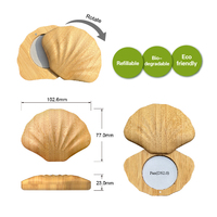 Innovation Bambou Rechargeable Écologique Magnétique Compostable Forme de Coquille en Bois Vide Maquillage Compact Paquet avec Miroir
