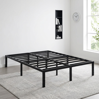 Modernes Minimalistisches Mattschwarzes Bettgestell mit Gummipolstern, Verstärktem Mittelbalken, Metallstreben und Stahlplattform in Voller Größe