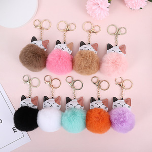 <span class=keywords><strong>Kawaii</strong></span> Glückskatze Kunstfell-Schlüsselanhänger Flauschiger Kätzchen-Pompon-Schlüsselring für Frauen Mädchen Taschenanhänger Niedlicher Tier-Plüsch Auto-Anhänger - Product Image 2