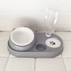 Double bol automatique en plastique écologique pour animaux de compagnie protecteur des vertèbres cervicales conception oblique mangeoire d'eau pour chiens et chats d'intérieur - Product Image 1