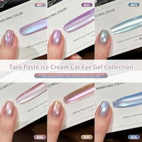Nouveau Kit de Vernis à Ongles Gel Effet Œil de Chat Série Glace Taro 6 Couleurs avec Perles de Verre, Nécessite une Lampe UV pour Sécher